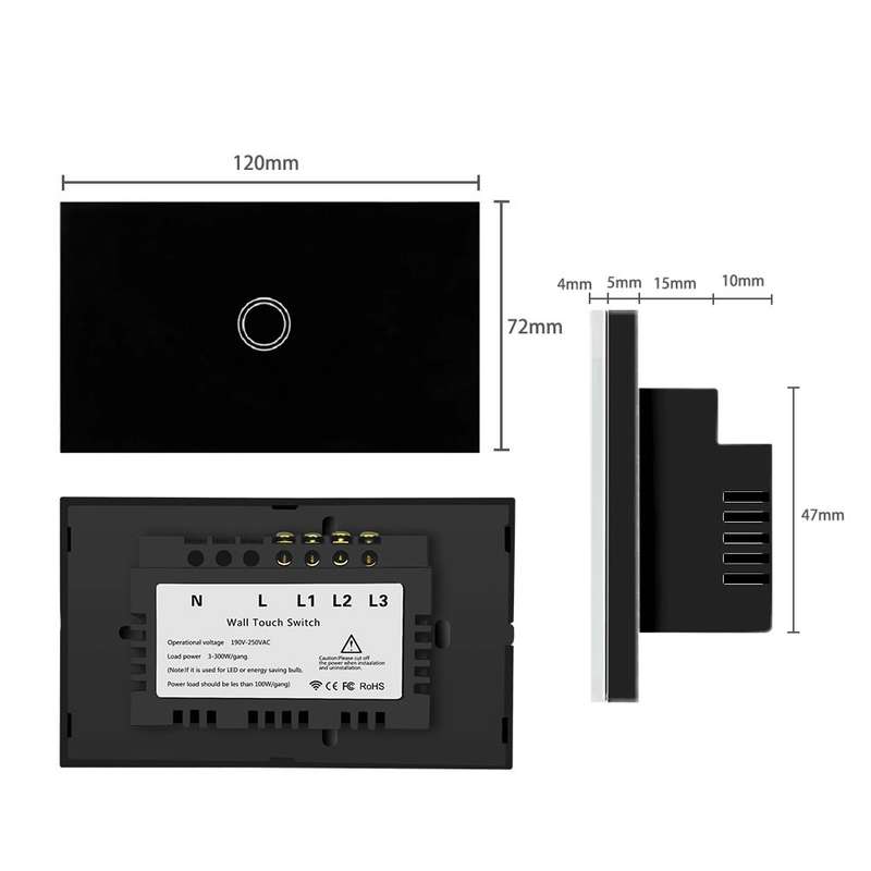 EACHEN Wifi Smart Light Switch - Black / No Neutral Required 1 Gang