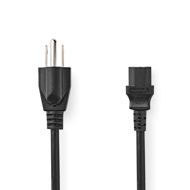 USA Male to IEC-C13 Kettle Cord - Black / 1.5m