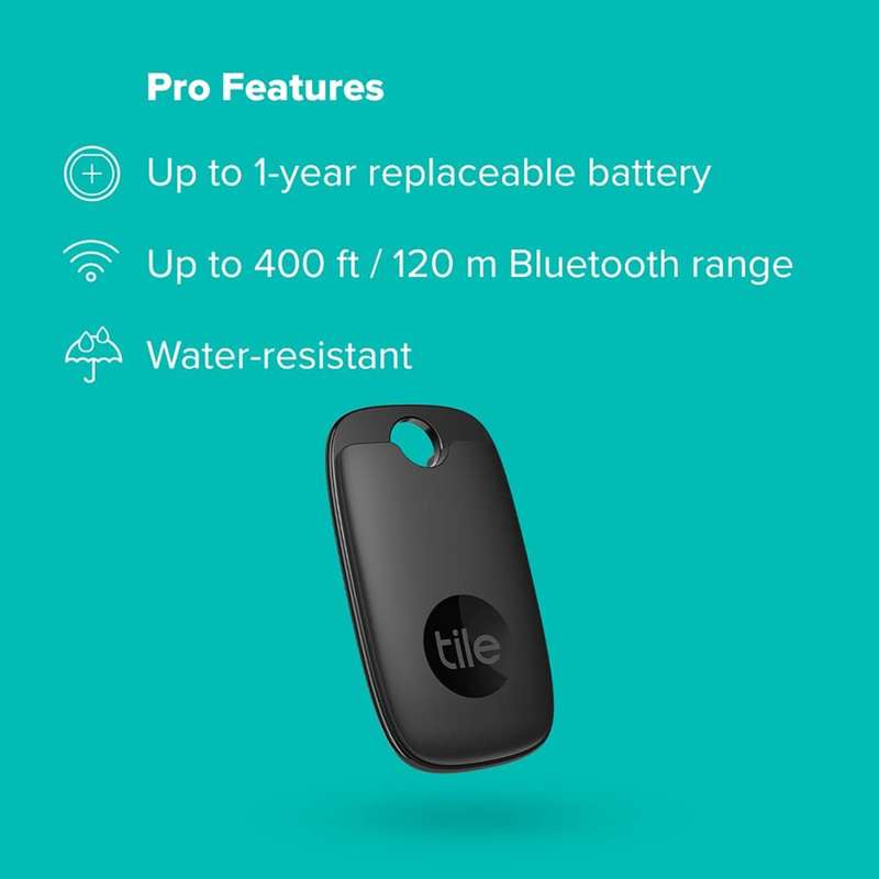 Tile Pro (2022) - Black / Up to 120m Range / Water-Resistant / Phone Finder / iOS and Android Compat