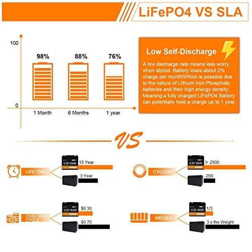 Vestwoods 100Ah 12.8V 12V Lithium-ion (LiFePO4) Battery - FIRST LIFE / 1.280kWh with BLUETOOTH / 3 Y