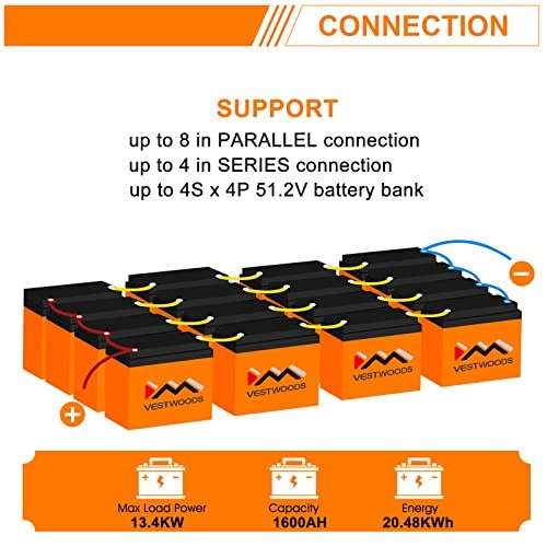 Vestwoods 100Ah 12.8V 12V Lithium-ion (LiFePO4) Battery - FIRST LIFE / 1.280kWh with BLUETOOTH / 3 Y