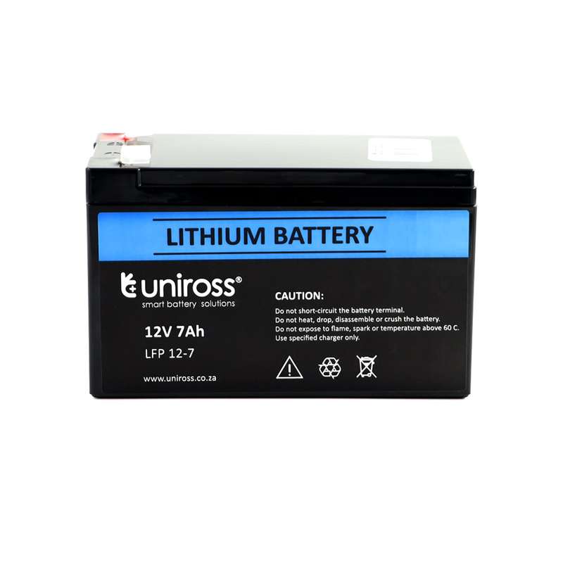 UNIROSS 12V / 7Ah (7A Discharge) Lithium LifePO4 Battery - compatible with Alarms / CCTV (3 Year ...