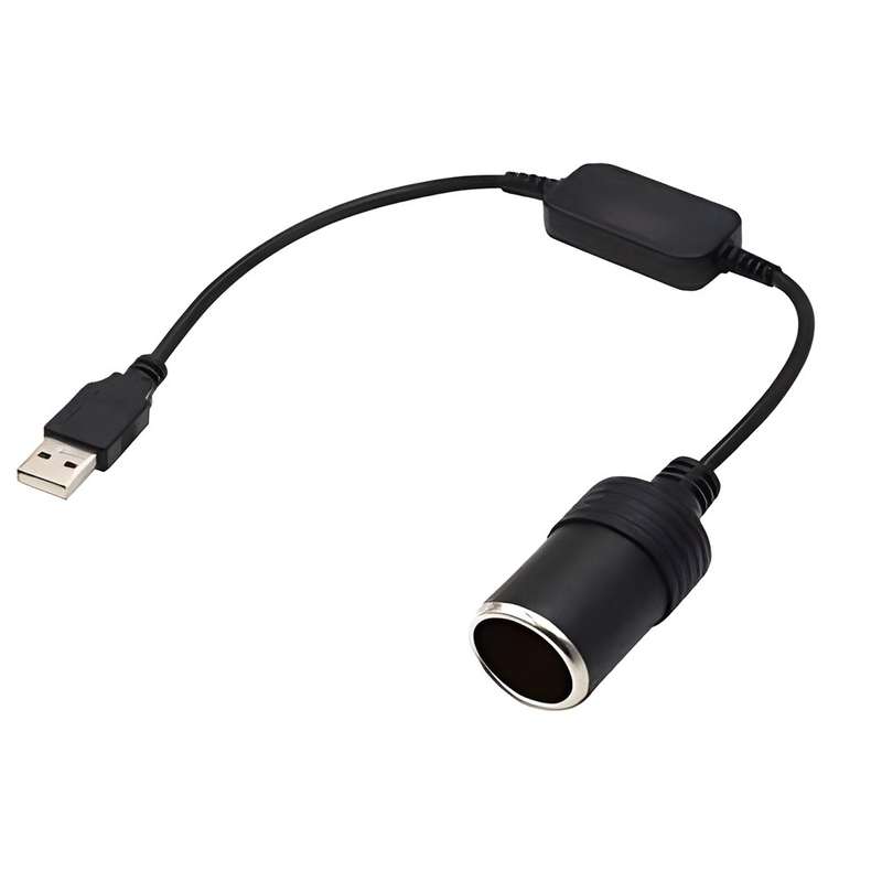 USB to 12V Car Cigarette Lighter Adapter - 35cm