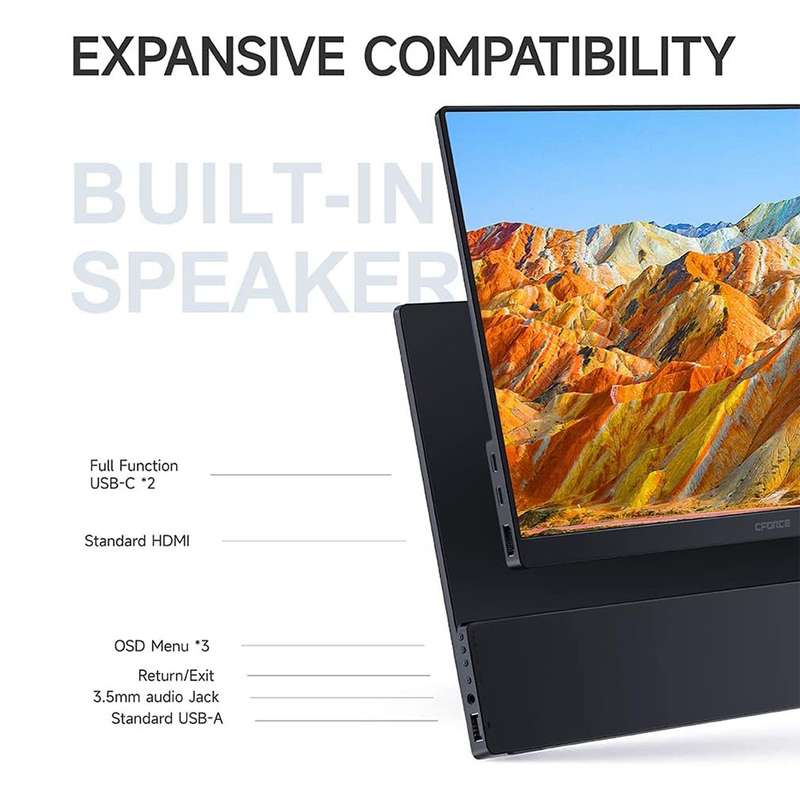 C-FORCE Portable Monitor -  for PC Mac- Phone-  Xbox- Switch- PS5 / 15.6'' / 1080P FHD / USB C / HDM