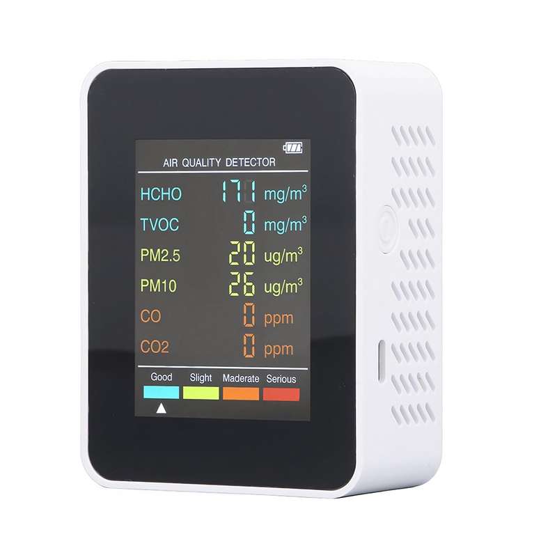 6-in-1 Air Quality Monitor - Breath Easy with Real-Time Air Quality Readings (Multiple Colors) White