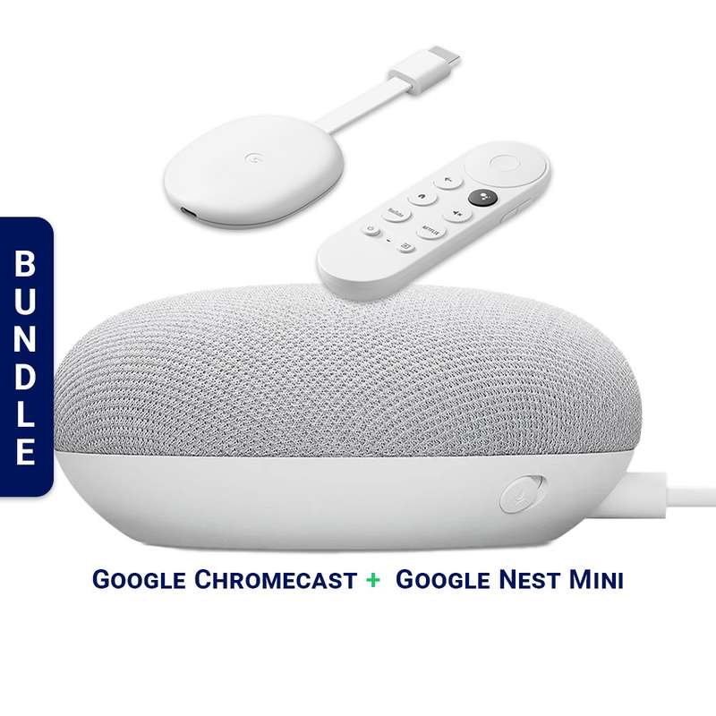 Chromecast with Google TV 1080p HDR - Snow + Google Nest Mini Smart Speaker (2nd Gen) (SMART HOME...