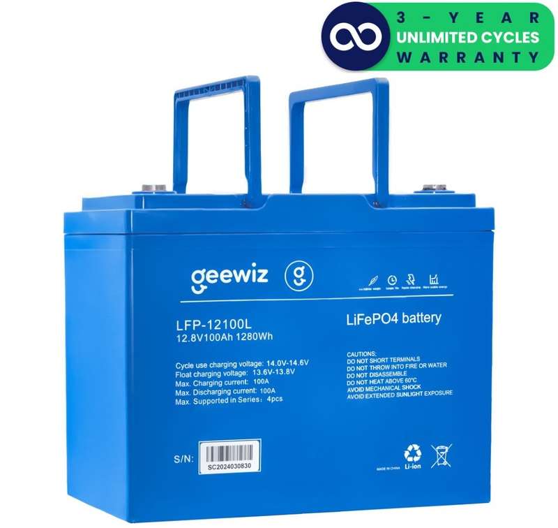 GeeWiz 12100L 1.2kWh 12V 100Ah Lithium Ion LiFePO4 6000 Cycle Battery (FIRST LIFE CELLS) - 3 Year...