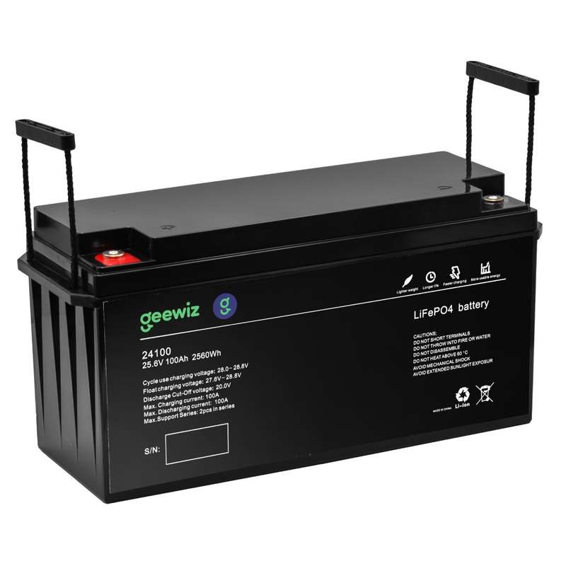 GeeWiz 24100 2.56kWh 24V 100Ah Lithium Ion LiFePO4 4000 Cycle Battery (FIRST LIFE CELLS) - 2 Year...