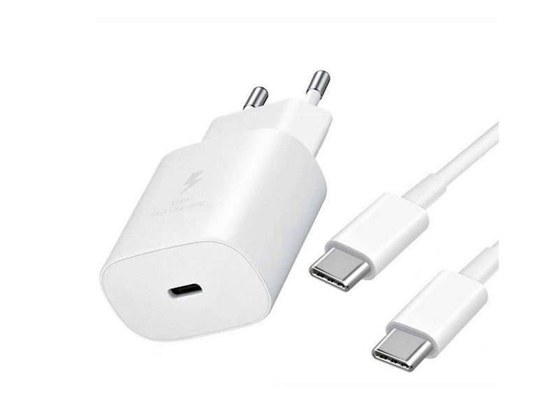 Fast Charging 25W Adapter & Type-C Cable Compatible for Android White