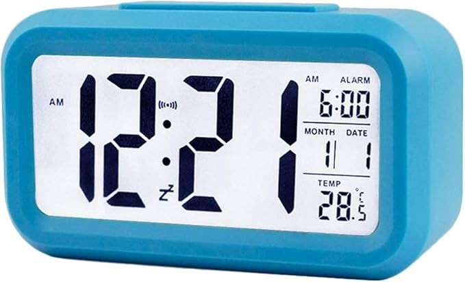 Smart LCD Digital Clock with Optical Backlight Control - Perfect for Desk or Nightstand Blue