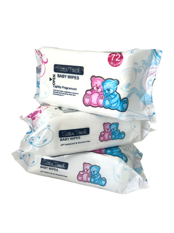 Satin Touch Baby Wipes Lightly Fragranced Pack of 3 - 72''S White