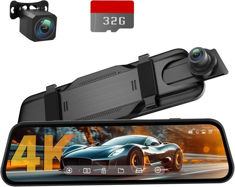 Rear View Mirror Camera 10 inch Dash Cam with 1080P Rear and Voice Control  24H Parking Mode &...