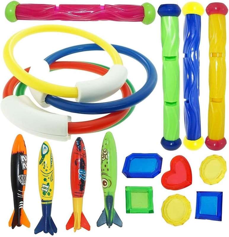 18 Piece Diving Pool Toys Set for Kids - Underwater Swimming Games & Training Fun