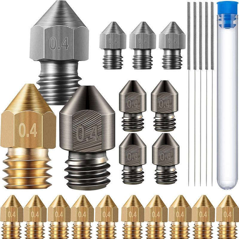 22PCS MK8 0.4mm Nozzle Set for 3D Printer Extruders - Hardened Steel- Stainless Steel- Brass - Co...