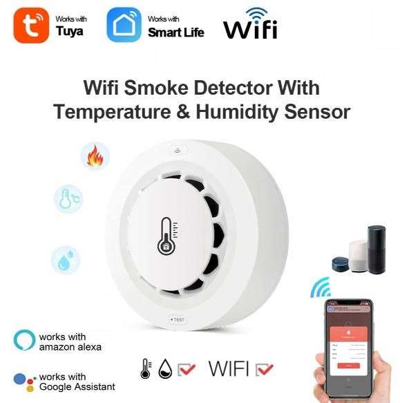 Tuya WIFI Smoke Sensor With Temperature & Humidity Monitor