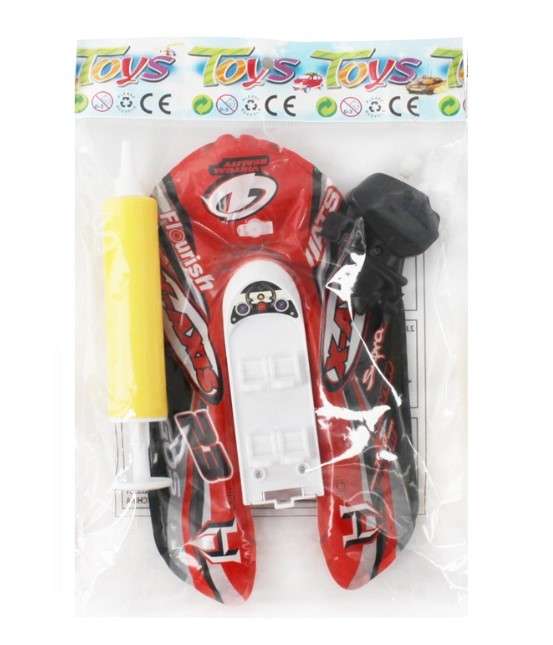 Inflatable Toy Boat with Wind Up Motor Red