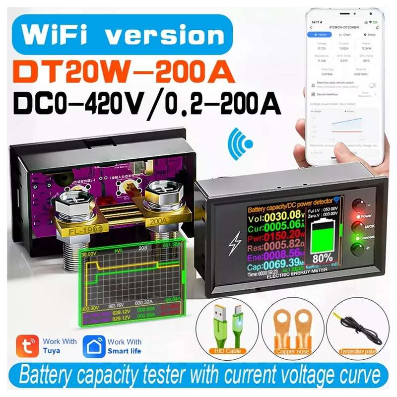 WIFI 200A Coulometer Battery Capacity Voltage Tester (For Getting Accurate Reading of Battery Per...