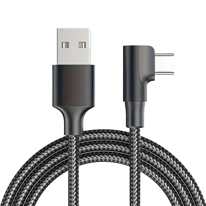 90 Degree Right Angle USB TO USB-C 2.0 Fast Data Sync Charging Cable Black 1m