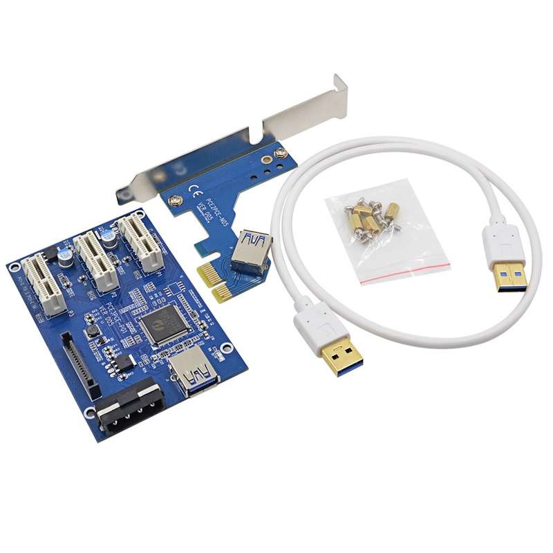 PCI-E Riser Card 1 to 3 PCI express 1X slots Riser Card Switch Multiplier HUB Riser Card + USB Cable
