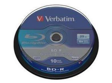 VERBATIM - 25GB BLU RAY BD-R SL (6X) SPINDLE (PACK OF 10) - Verbatim