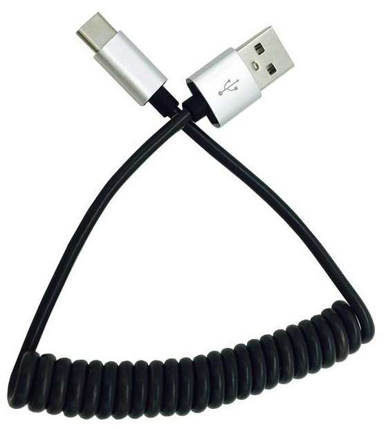 Micro USB coiled cable - 2.1A output (1M) Black