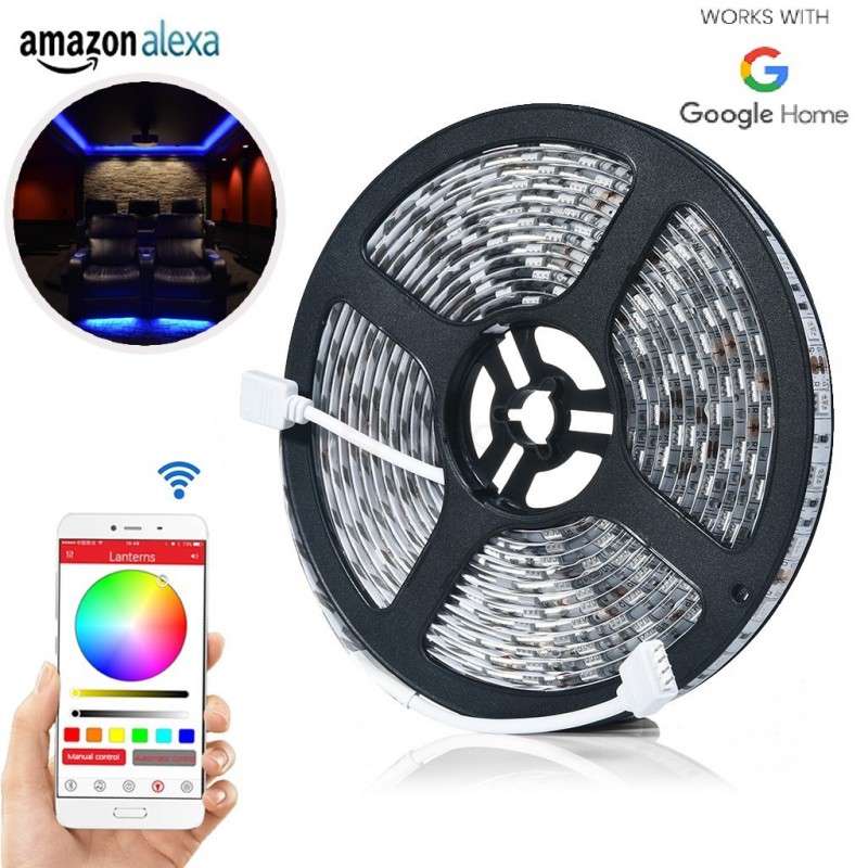 5m RGB Wifi Smart 5050 LED Strip Light kit with Power Supply and Remote | Works with Google / Alexa