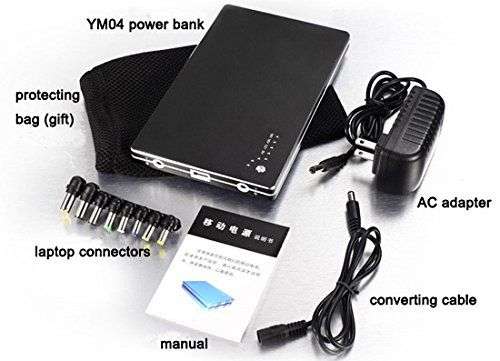 20000mah Laptop Power Bank DC 5V 12V 16V 19V External Battery Pack - Black