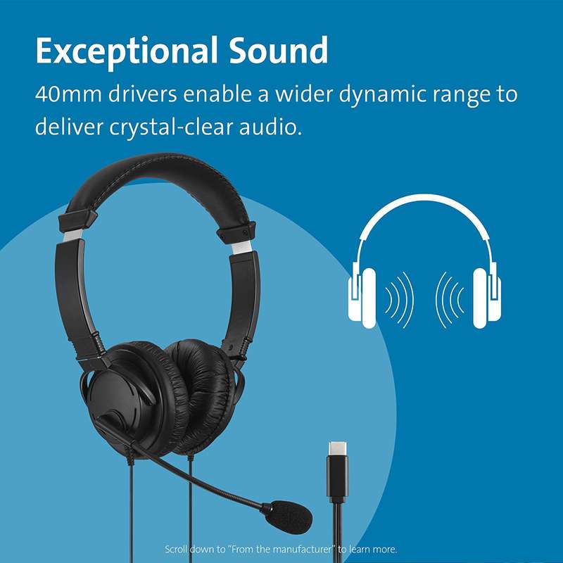 Kensington USB-C Dual Headset Headphones for Call Centre with Microphone - Black