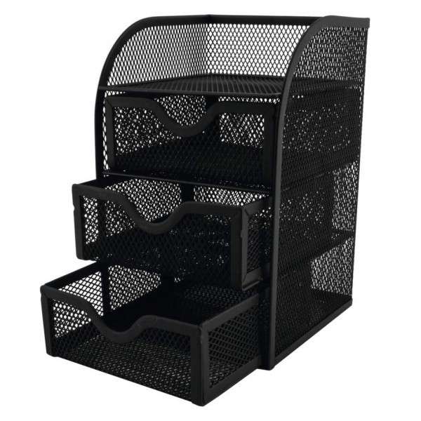 SDS M850 Wire Mesh 3-Drawer Mini Desktop Organizer - Black