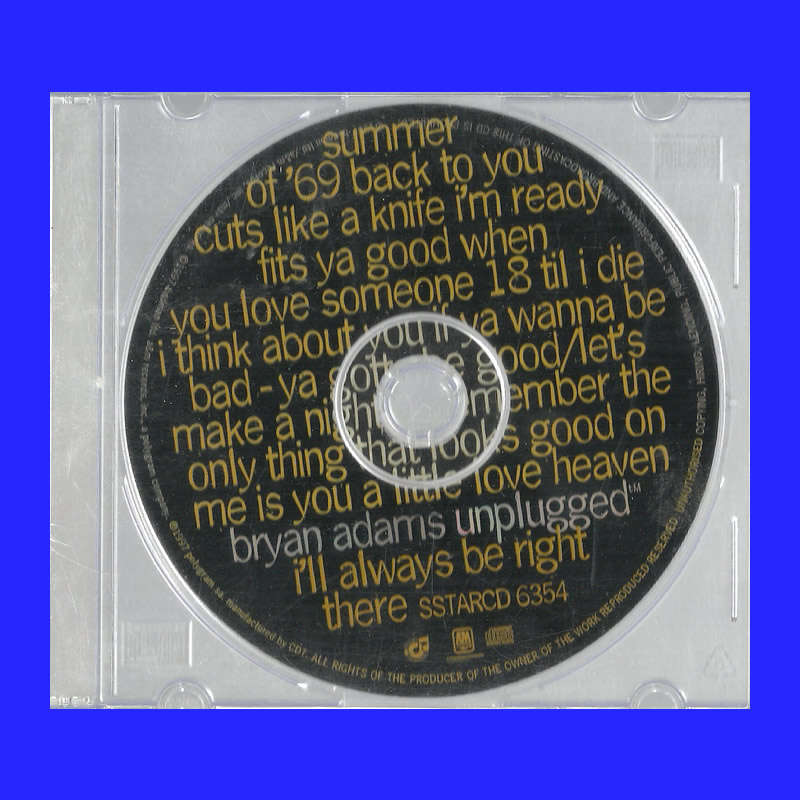 MUSIC CD  - BRYAN ADAMS - UNPLUGGED  (DISC ONLY - IN A CLEAR NEW CD CASE))