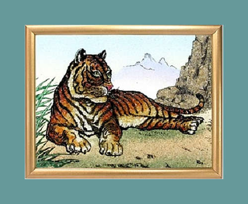 TERRIFIC! 2000CT FRAMED DETAIL INLAID GEM ARTWORK OF TIGER