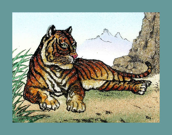 TERRIFIC! 2000CT FRAMED DETAIL INLAID GEM ARTWORK OF TIGER