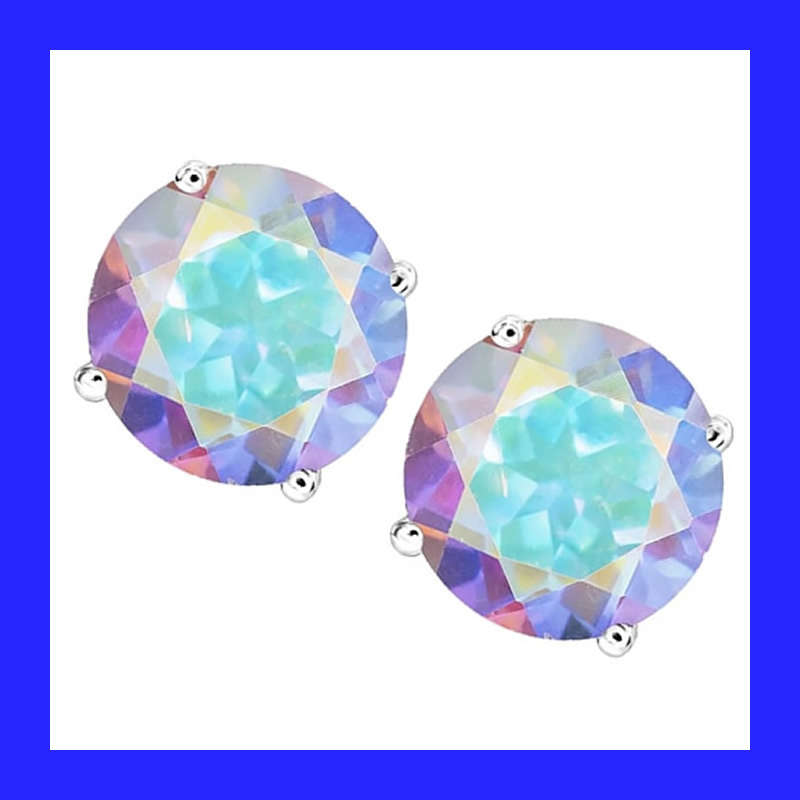 Aurora Borealis Cubic Zirconia Stud Earrings In Solid Sterling Silver