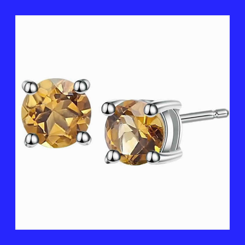 Citrine Colour Cubic Zirconia Stud Earrings In Solid Sterling Silver
