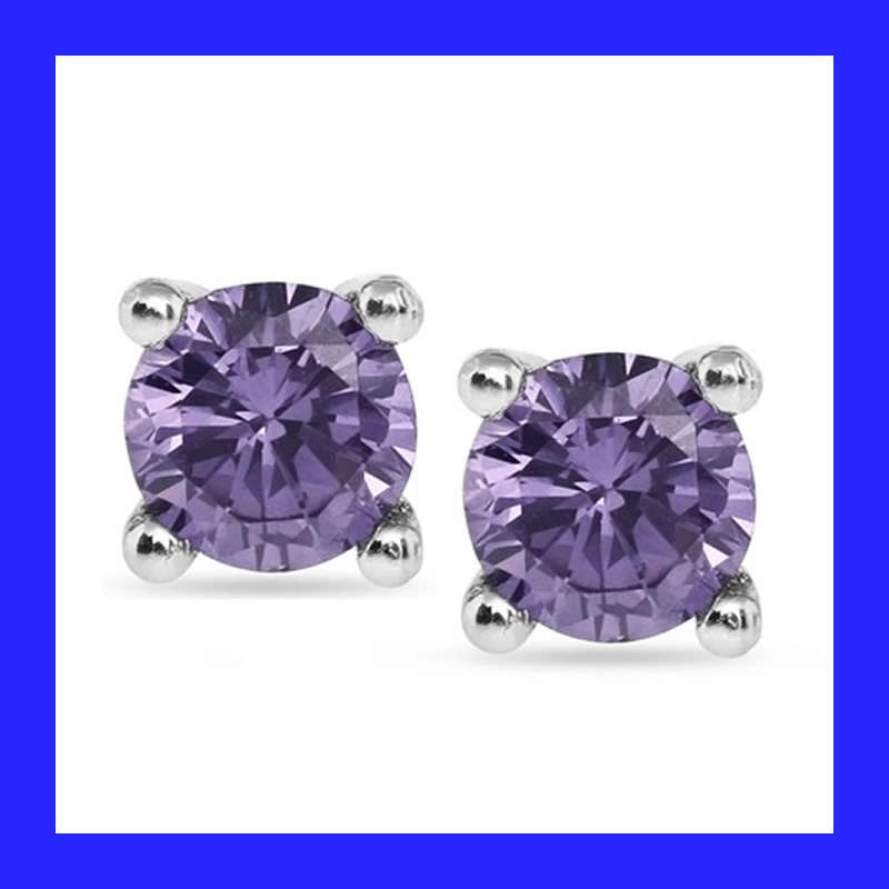 Lavender Cubic Zirconia Stud Earrings In Solid Sterling Silver