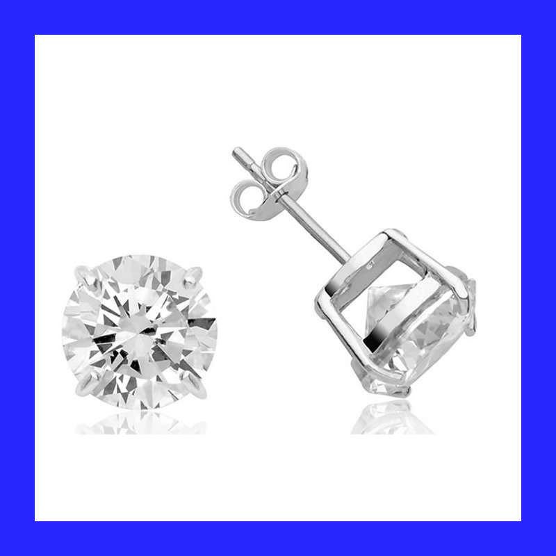 Big Round Cubic Zirconia Stud Earrings In Solid Sterling Silver