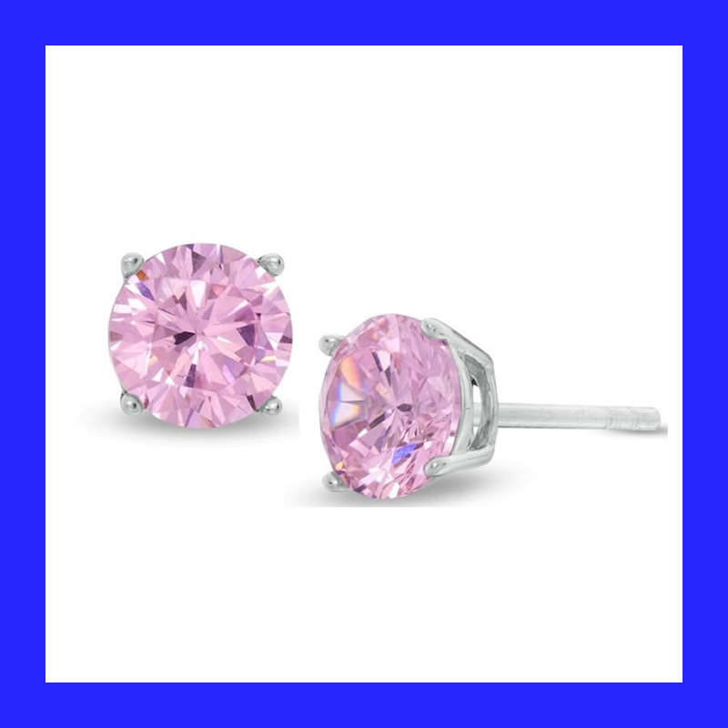 Pink Ice Cubic Zirconia Stud Earrings In Solid Sterling Silver