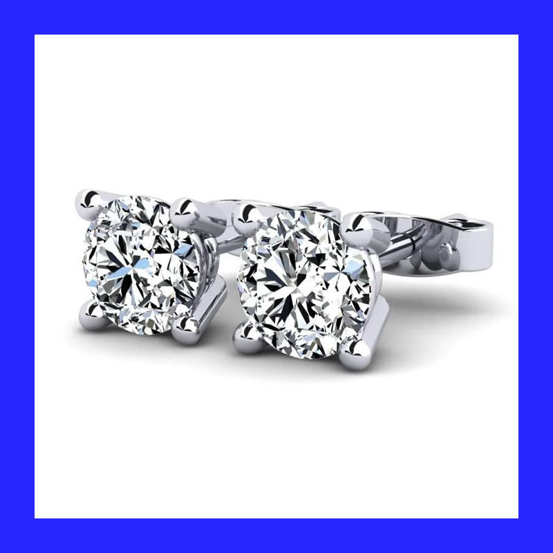 Round Cubic Zirconia Stud Earrings In Solid Sterling Silver