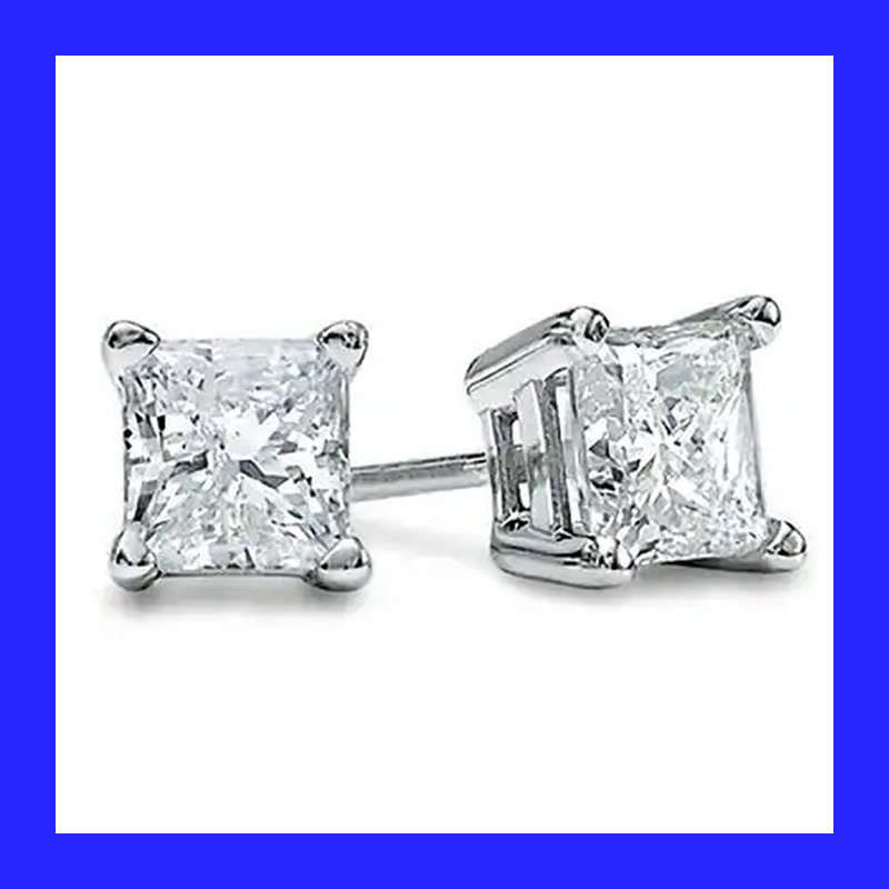 Square Cubic Zirconia Stud Earrings In Solid Sterling Silver
