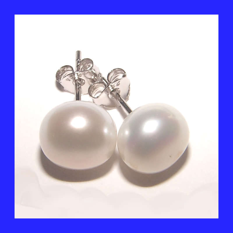 High Gloss White Natural Pearl Stud Earrings In Solid Sterling Silver