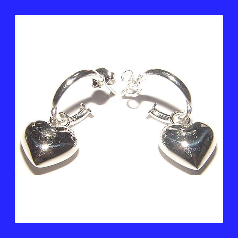 Gorgeous Pretty Woman Puffed Heart Dangling Earrings In Solid Sterling Silver