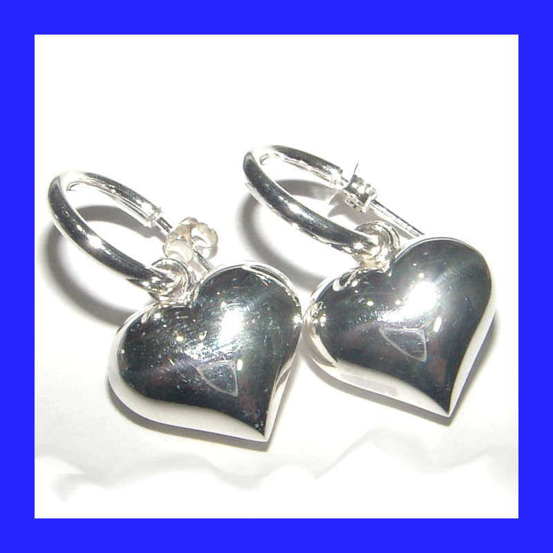 Gorgeous Pretty Woman Puffed Heart Dangling Earrings In Solid Sterling Silver