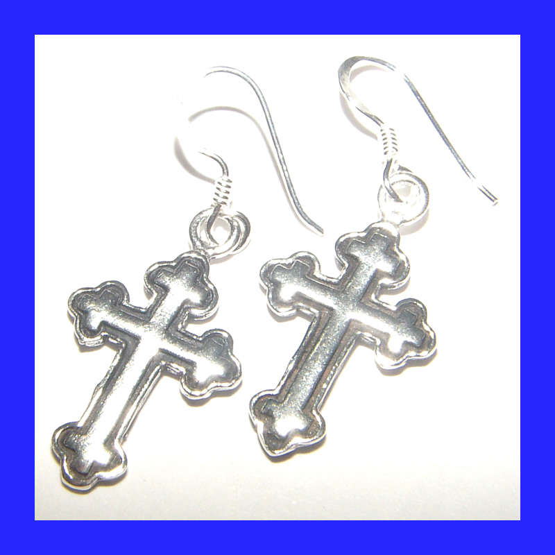 Sweet Dangling Cross Earrings In Solid Sterling Silver