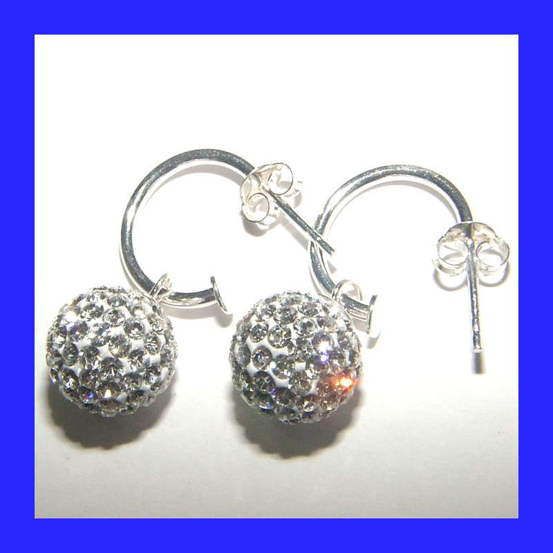 Gorgeous Pretty Woman Glitter Ball Dangling Earrings In Solid Sterling Silver