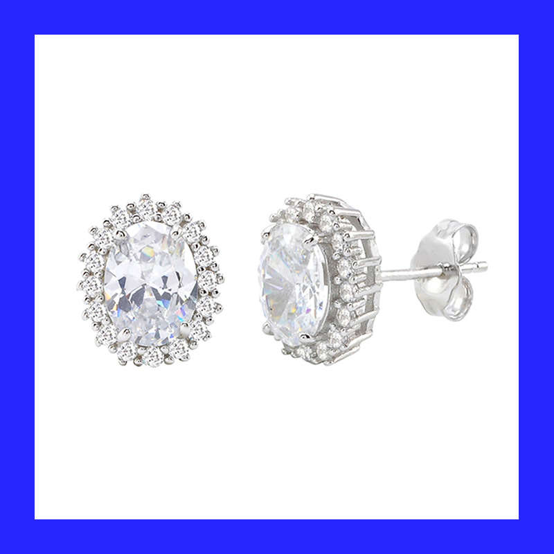 Cluster Halo Cubic Zirconia Stud Earrings In Solid Sterling Silver