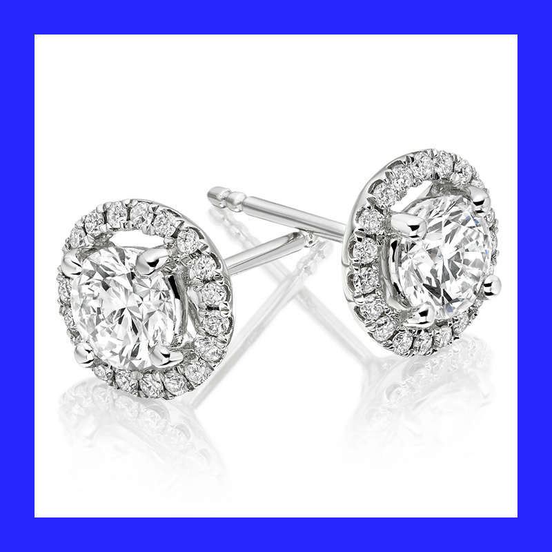 Cluster Halo Cubic Zirconia Stud Earrings In Solid Sterling Silver