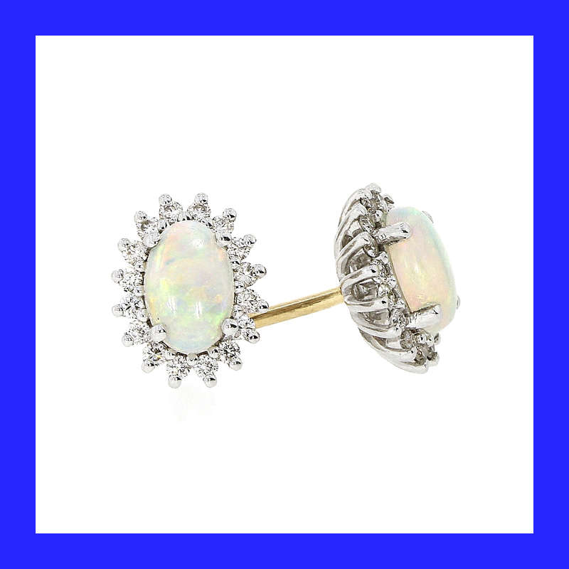 Cluster Halo Opalite And Cubic Zirconia Stud Earrings In Solid Sterling Silver