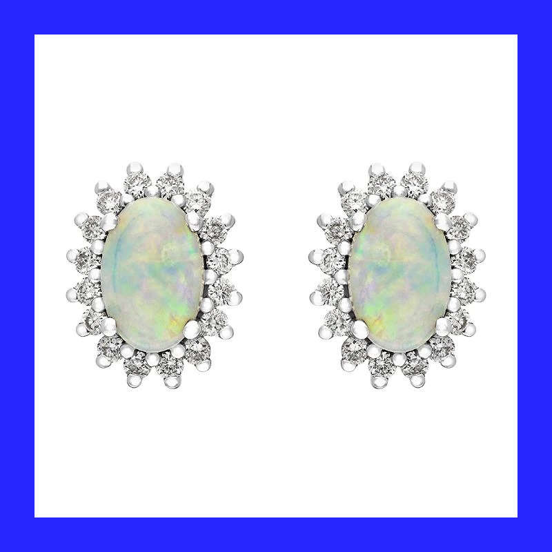 Cluster Halo Opalite And Cubic Zirconia Stud Earrings In Solid Sterling Silver