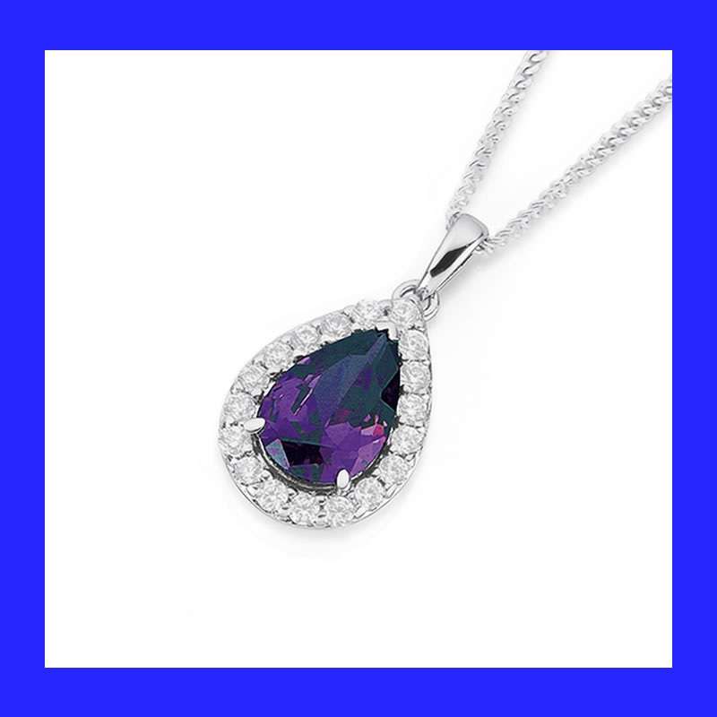 Cluster Halo Purple And Clear Cubic Zirconia Pendant In Solid Sterling Silver (No Chain)