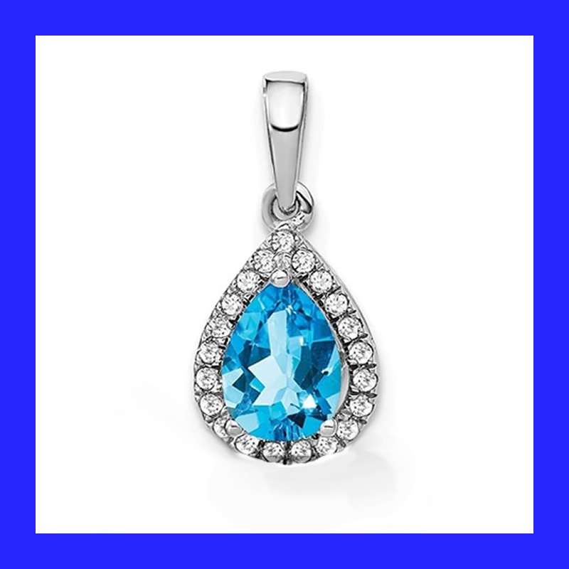 Cluster HaloTopaz Blue And Clear Cubic Zirconia Pendant In Solid Sterling Silver
